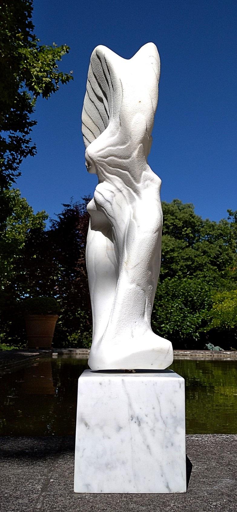 Celeste, White Carrara Marble Standing Female Silhouette Figurative Sculpture 3