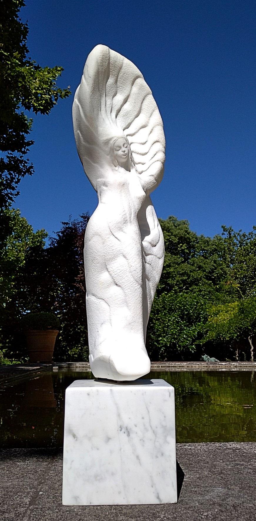 Celeste, White Carrara Marble Standing Female Silhouette Figurative Sculpture 4