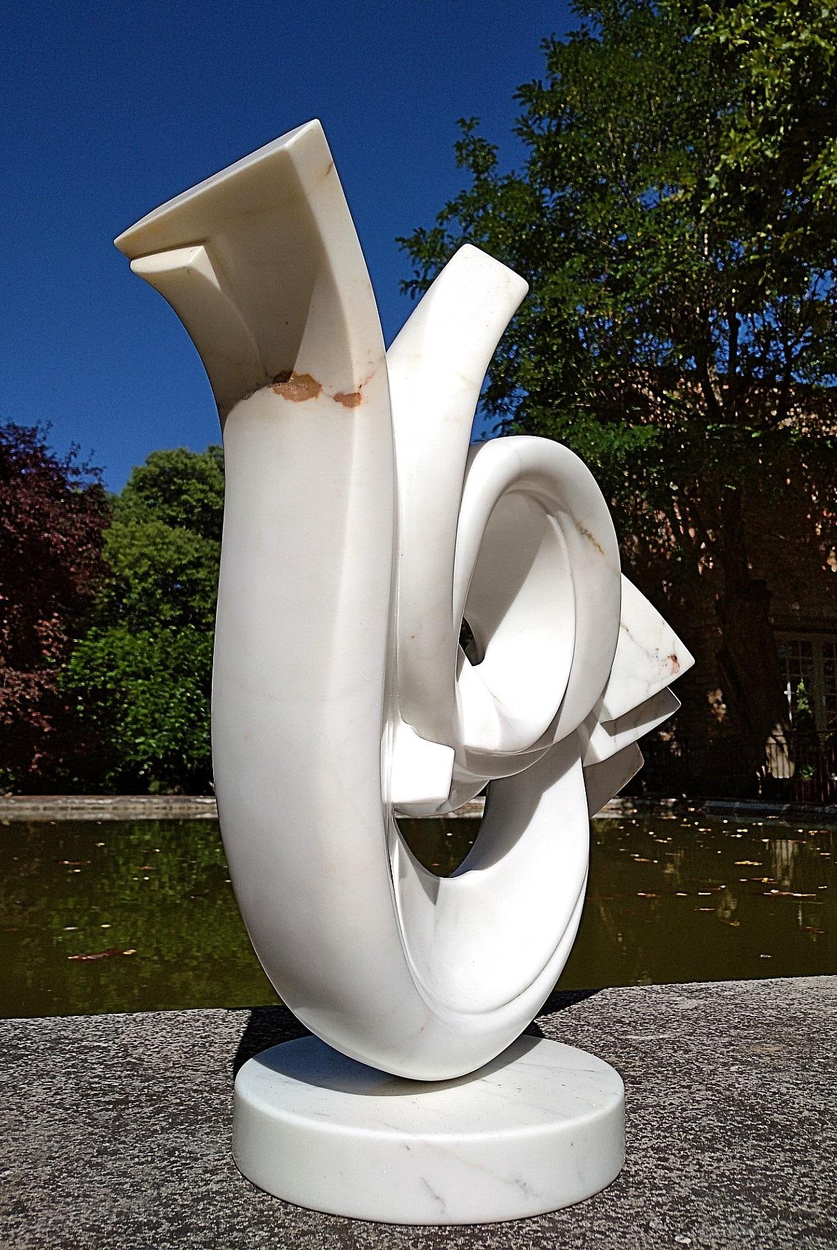 Cycles, White Carrara Statuary Marble Abstract Sculpture For Sale 1