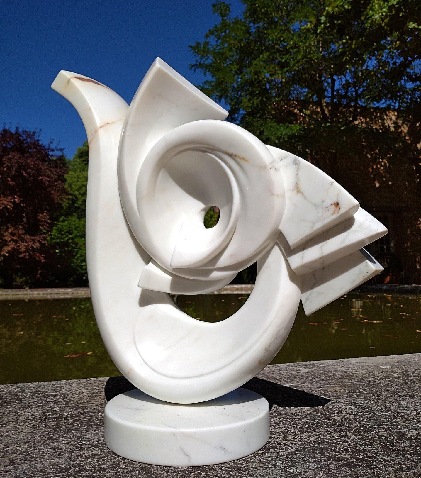 Cycles, White Carrara Statuary Marble Abstract Sculpture For Sale 3