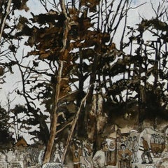 "We Two", Trees Inhabited by Human in Nature, Drawing with Pigments on Paper