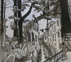 "Della Vigna", Trees Inhabited by Human, Chinese Ink and Wash Drawing on Paper