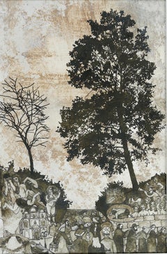 "The Small Collar", Trees Inhabited by Human, Paper Drawing with Pigment Colors