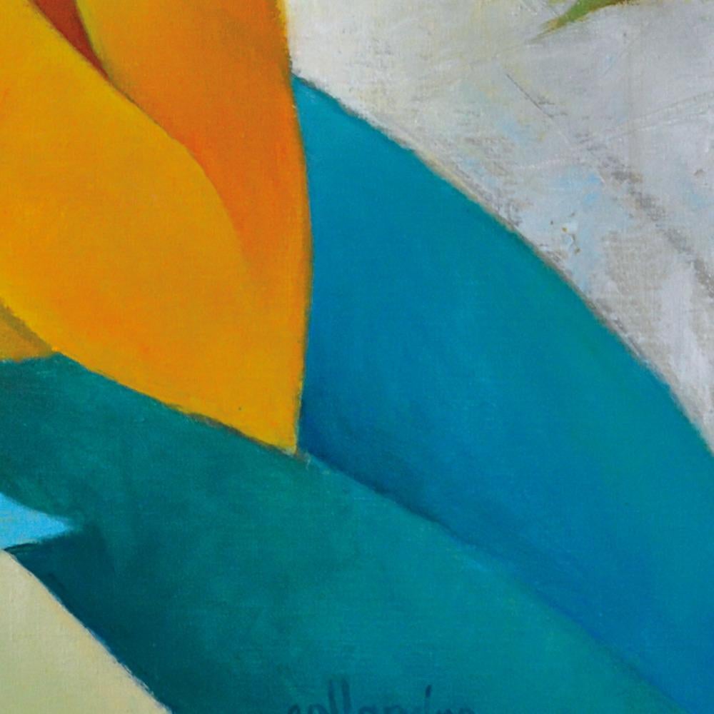 « Banks of Seine », Paris, lecture inhabituelle, peinture figurative bleu orange 1