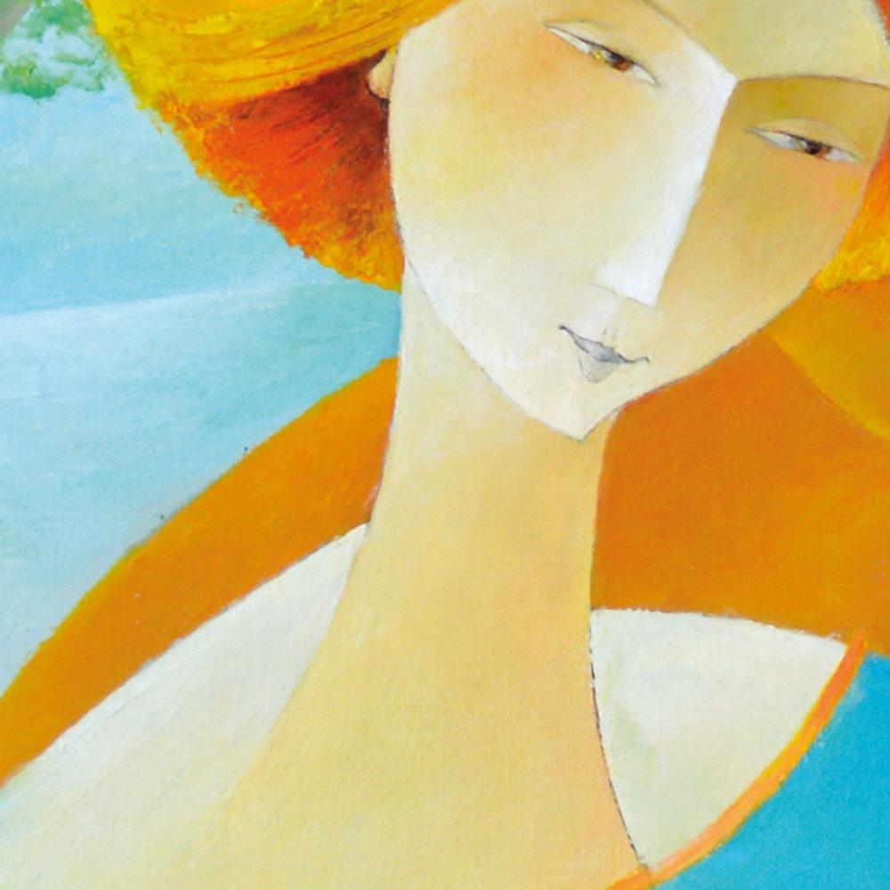 « Banks of Seine », Paris, lecture inhabituelle, peinture figurative bleu orange 5