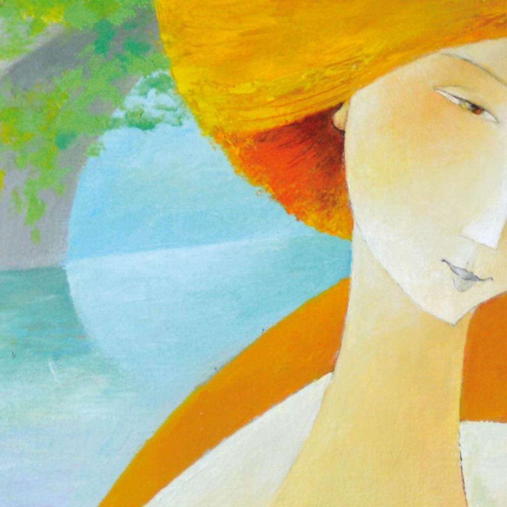 « Banks of Seine », Paris, lecture inhabituelle, peinture figurative bleu orange 2