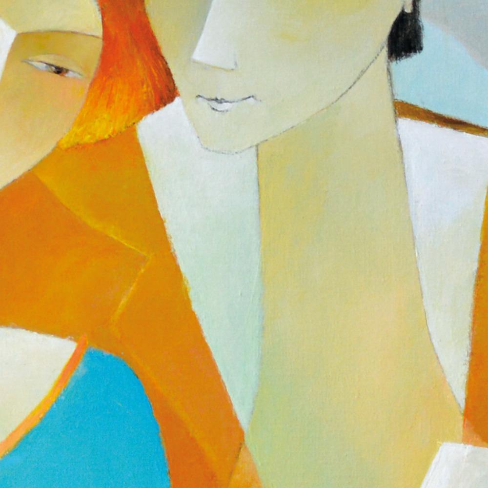 « Banks of Seine », Paris, lecture inhabituelle, peinture figurative bleu orange 6