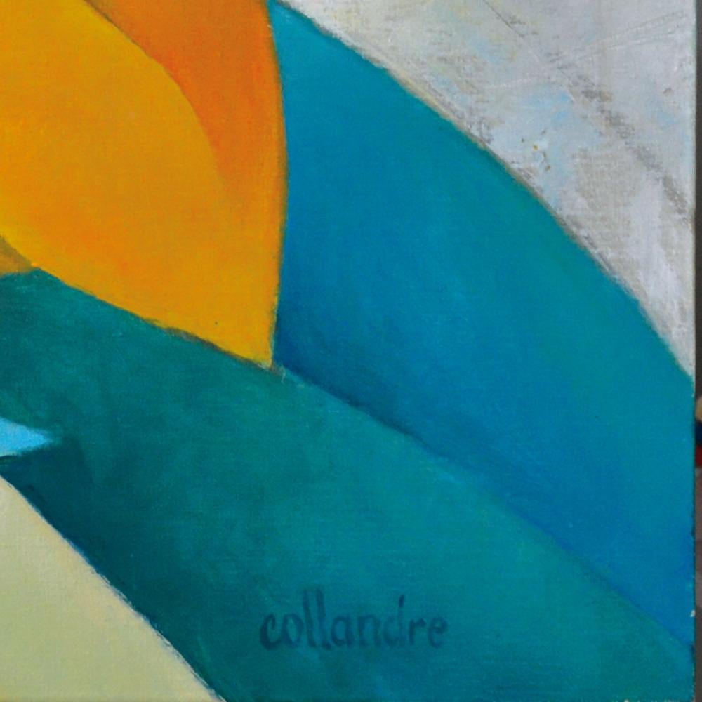 « Banks of Seine », Paris, lecture inhabituelle, peinture figurative bleu orange 7