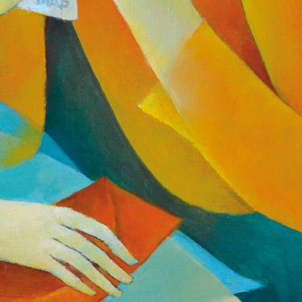 « Banks of Seine », Paris, lecture inhabituelle, peinture figurative bleu orange 3