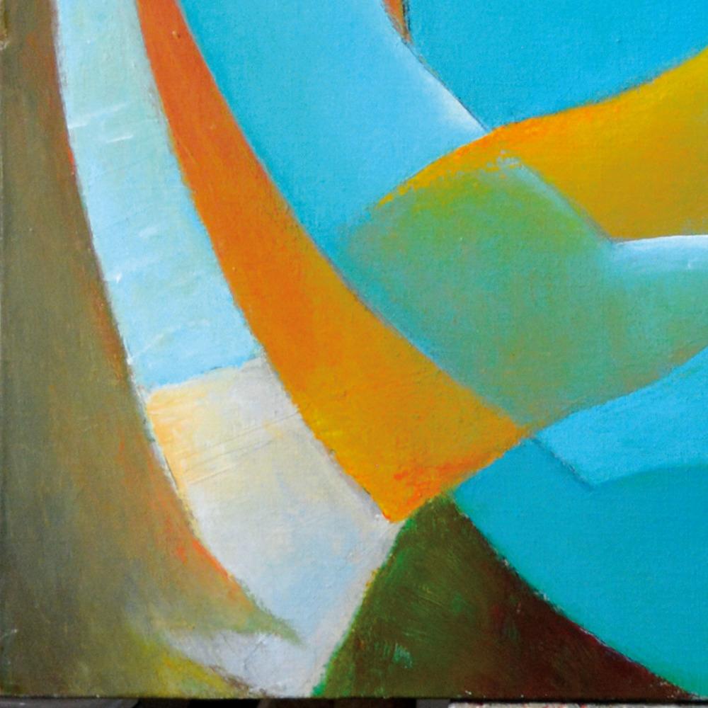 « Banks of Seine », Paris, lecture inhabituelle, peinture figurative bleu orange 8