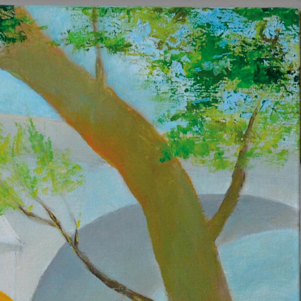 « Banks of Seine », Paris, lecture inhabituelle, peinture figurative bleu orange 9