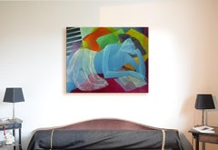 "The Day Rises", Nude Laying Woman in Transparent Cloth Figurative Painting