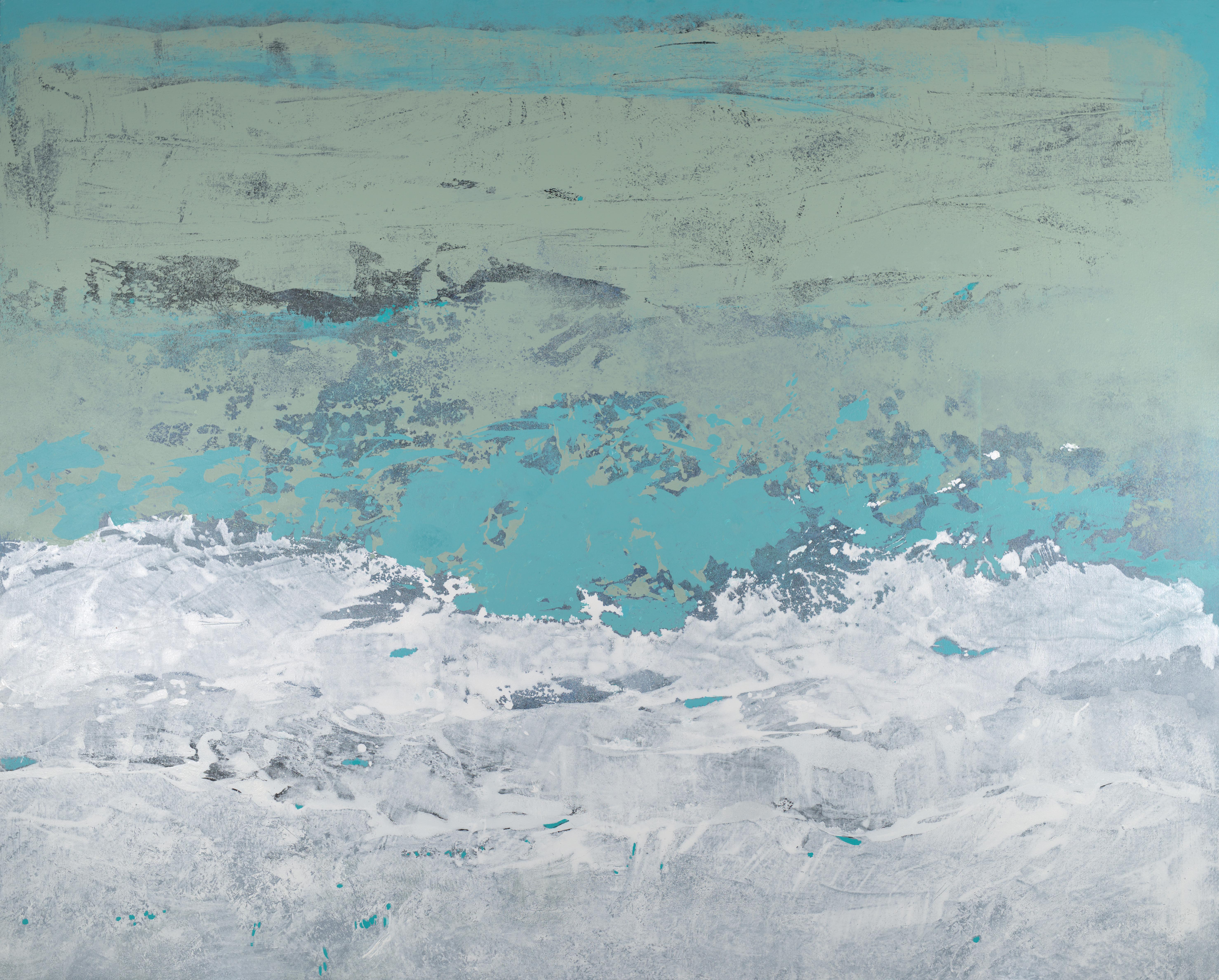 “Groundswell”, Minimalist Abstract Marine Landscape Turquoise Acrylic Painting