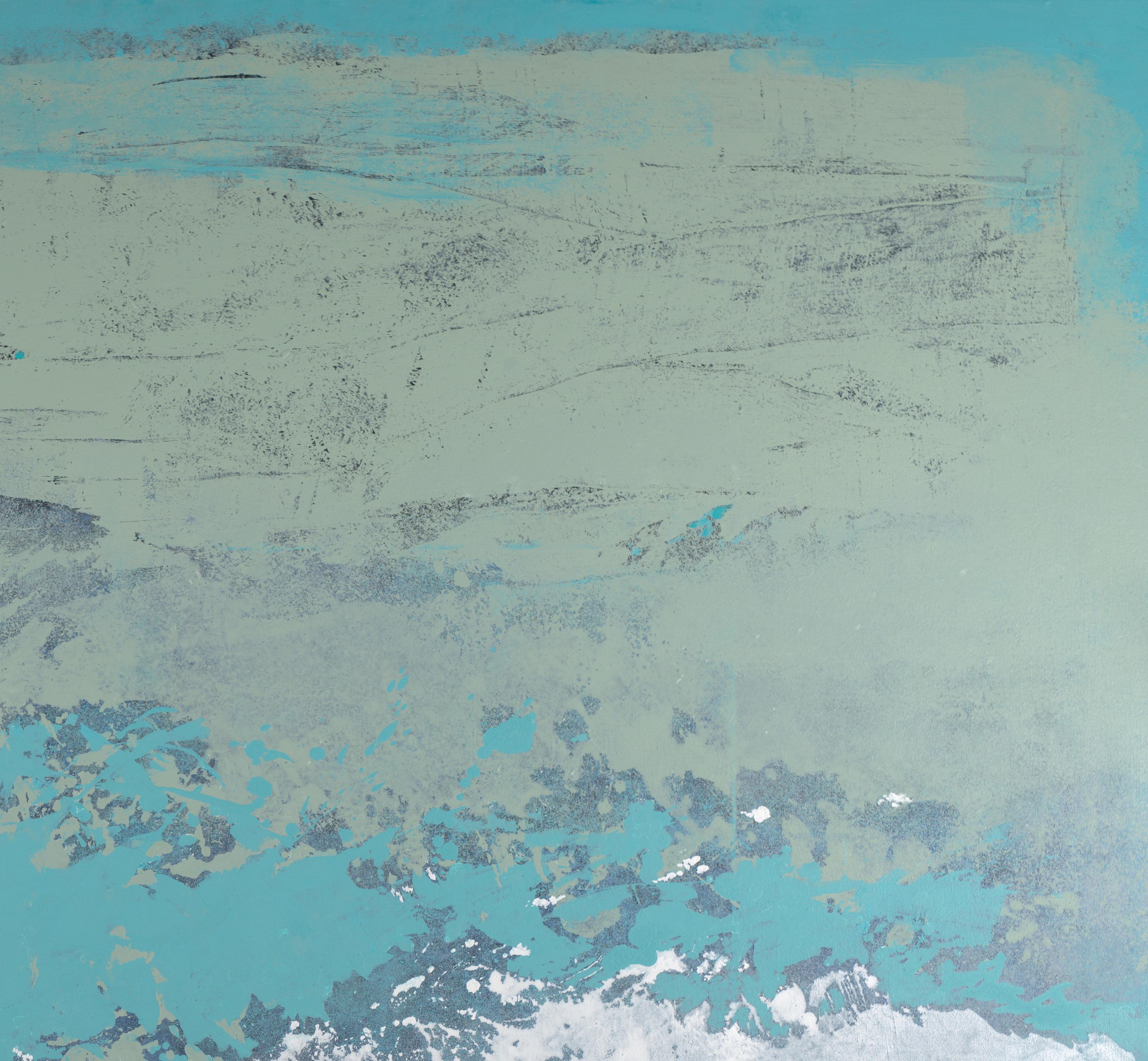 “Groundswell”, Minimalist Abstract Marine Landscape Turquoise Acrylic Painting For Sale 1