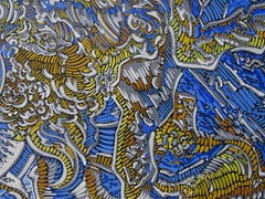 "Percorsi labirintici", Minotauro che carica Dedalo Pittura acrilica mitologica