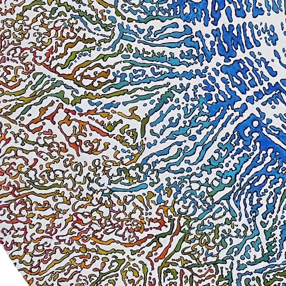 „ „Groben““, abstraktes Acrylgemälde in Blau, konzentrisch auf rote Radiallinien, kreisförmig im Angebot 3
