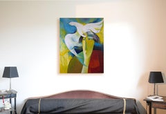 "Liberty Dreams", Dove Flying Out of a Human's Mind Figurative Acrylic Painting