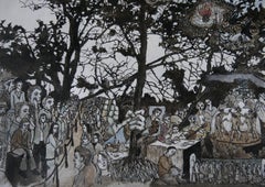 "Elie", Trees Inhabited by Human in Nature, Pigments Ink Drawing on Paper