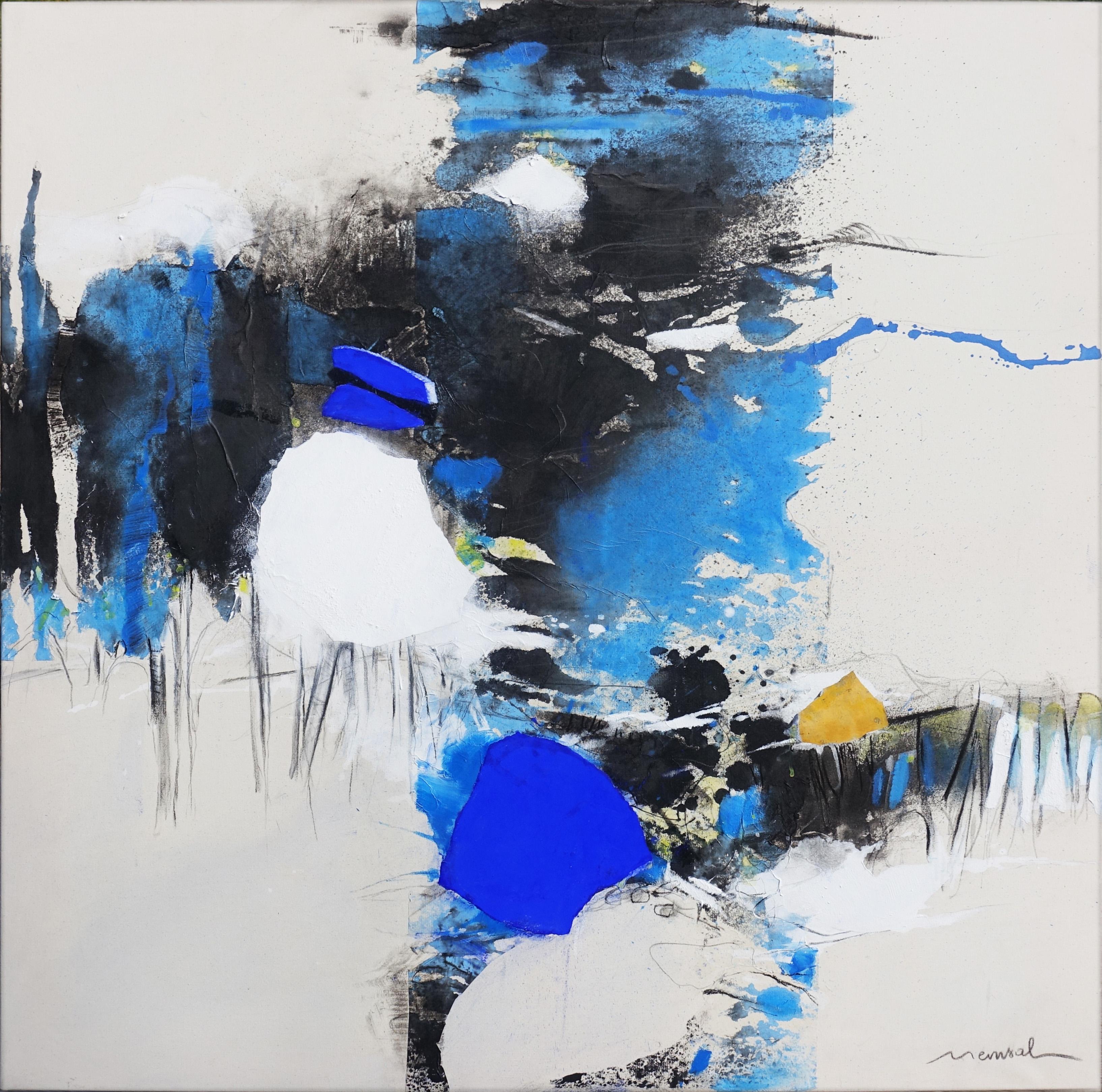 "Of Uniqueness & Infinity", Blue abstract Landscape Expressionist Painting - Art by Annie Tremsal
