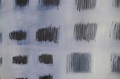 Lace of Light Rain, Peinture à l'huile abstraite, carrées et lignes noires, pétales