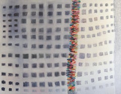 "Lace of Light Rain", Squares & Black Lines Petals Colors Abstract Oil Painting