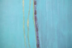 "White Promise", Blued Green Black Lines Formless White Abstract Oil Painting