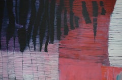 "Recalling Roses", Pink Blue Pattern with Fine Lines Abstract Oil Painting