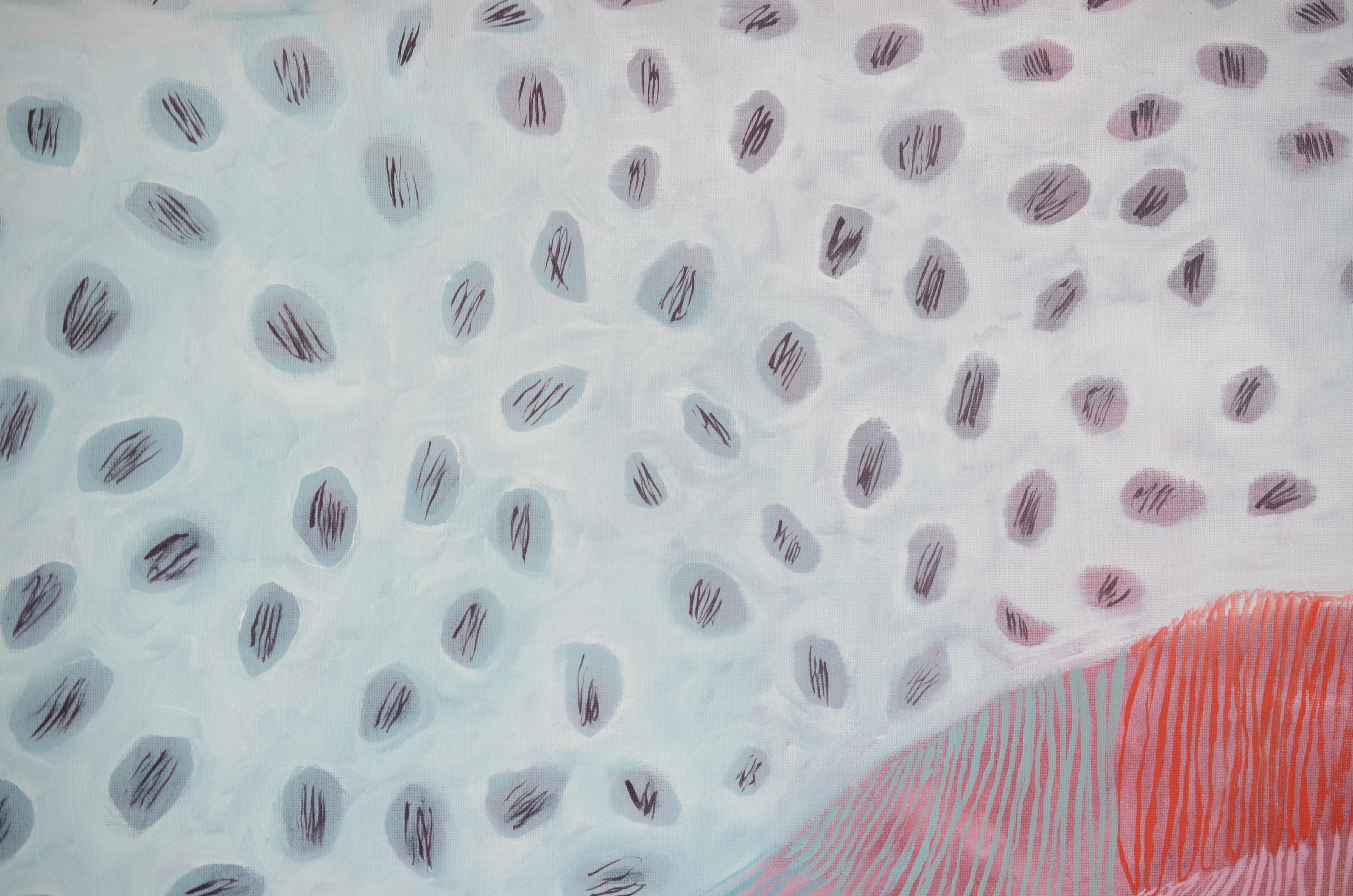 « Secret Silence », peinture à l'huile abstraite à motif rose, orange et gris - Marron Abstract Painting par Christine Morin