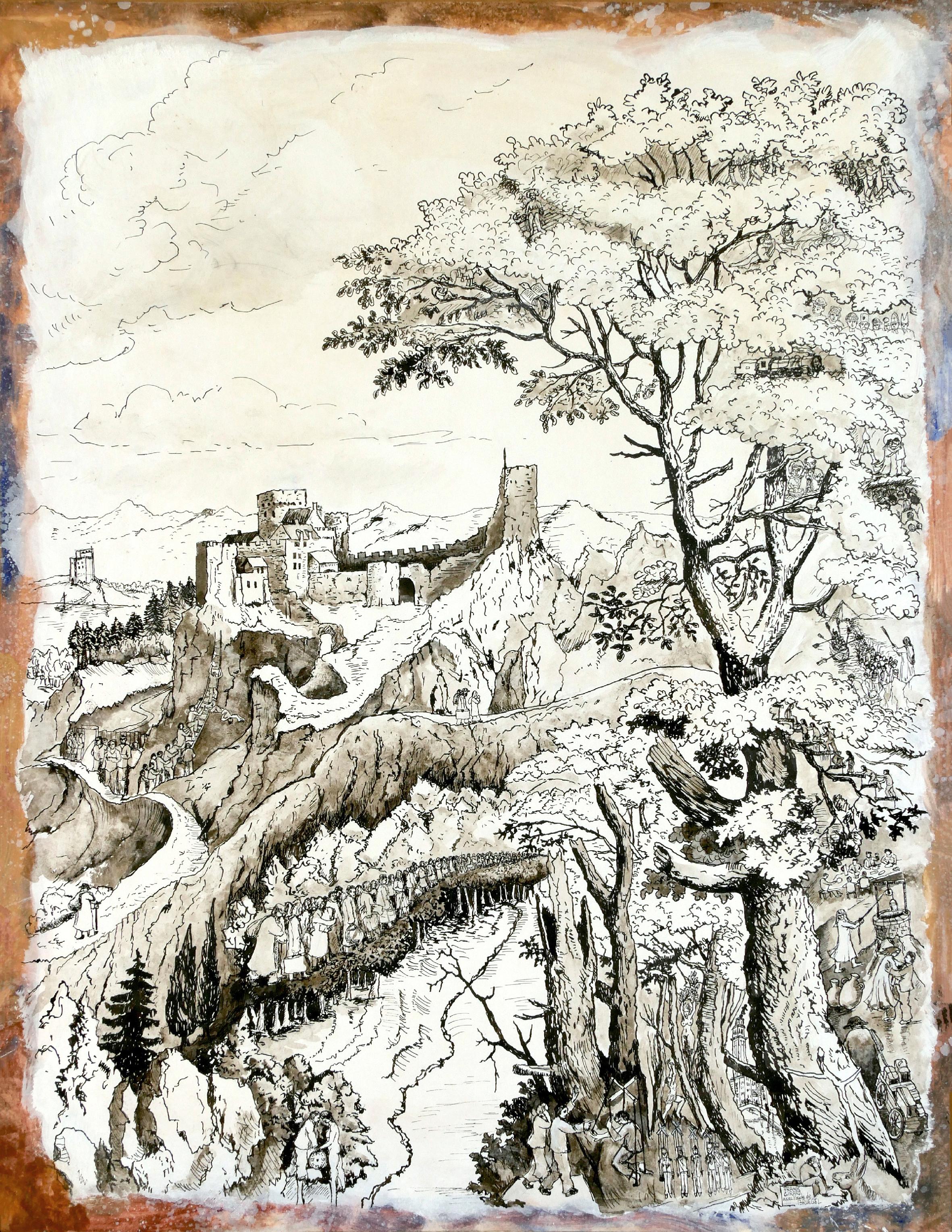 "Bethuel's Daughter", Humans Nature Pigment Chinese Ink Landscape Drawing 