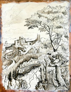 "La fille de Béthuel", dessin de paysage à l'encre de Chine pigmentée par la nature humaine. 