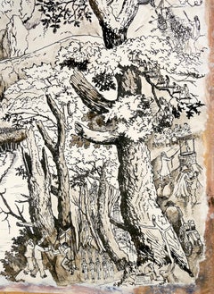 "La figlia di Bethuel", Disegno di paesaggio con inchiostro cinese a pigmenti della natura umana