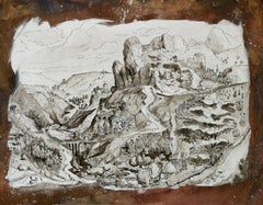 "Joseph's Mountain", Humans in Nature, Pigment & Chinese Ink Landscape Drawing 