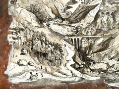 "Joseph's Mountain", Humans in Nature, Pigment & Chinese Ink Landscape Drawing