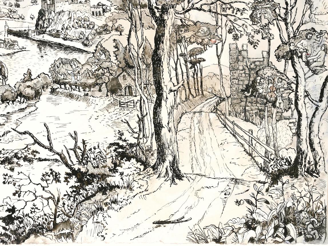 paesaggio con fiume disegno