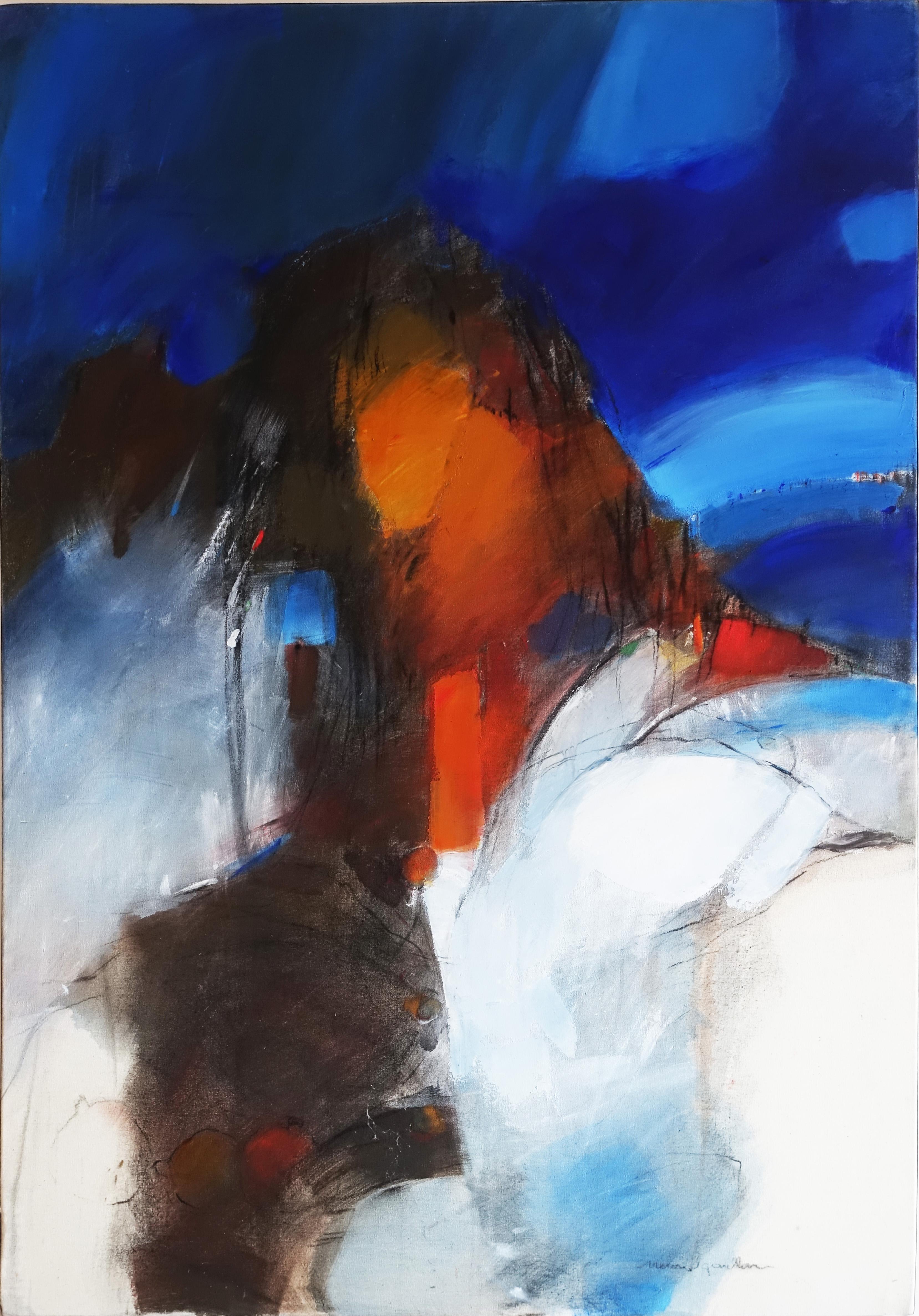 Annie Tremsal Landscape Painting - "Of Energy & Fire", Blue Sky Landscape Abstract Expressionist Oil Painting