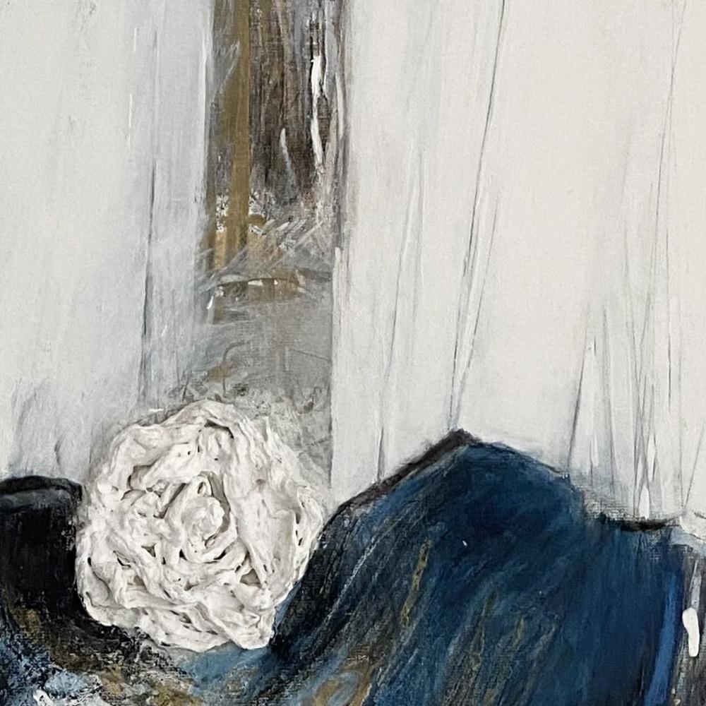 Abstrakt-expressionistisches Gemälde „ Of Rose & Flight“, Weiß, Ozeanblau, Gold im Angebot 2