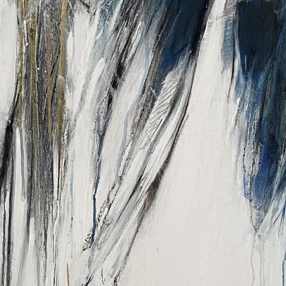 Abstrakt-expressionistisches Gemälde „ Of Rose & Flight“, Weiß, Ozeanblau, Gold im Angebot 3