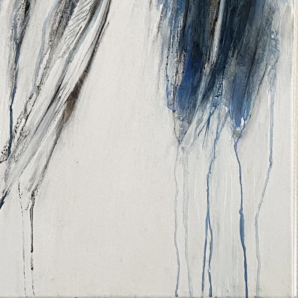 Abstrakt-expressionistisches Gemälde „ Of Rose & Flight“, Weiß, Ozeanblau, Gold im Angebot 4