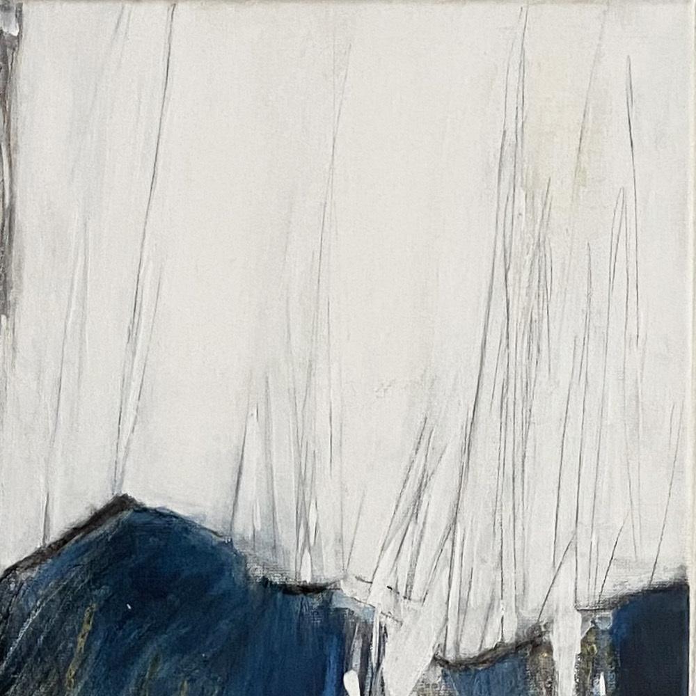 Abstrakt-expressionistisches Gemälde „ Of Rose & Flight“, Weiß, Ozeanblau, Gold im Angebot 5