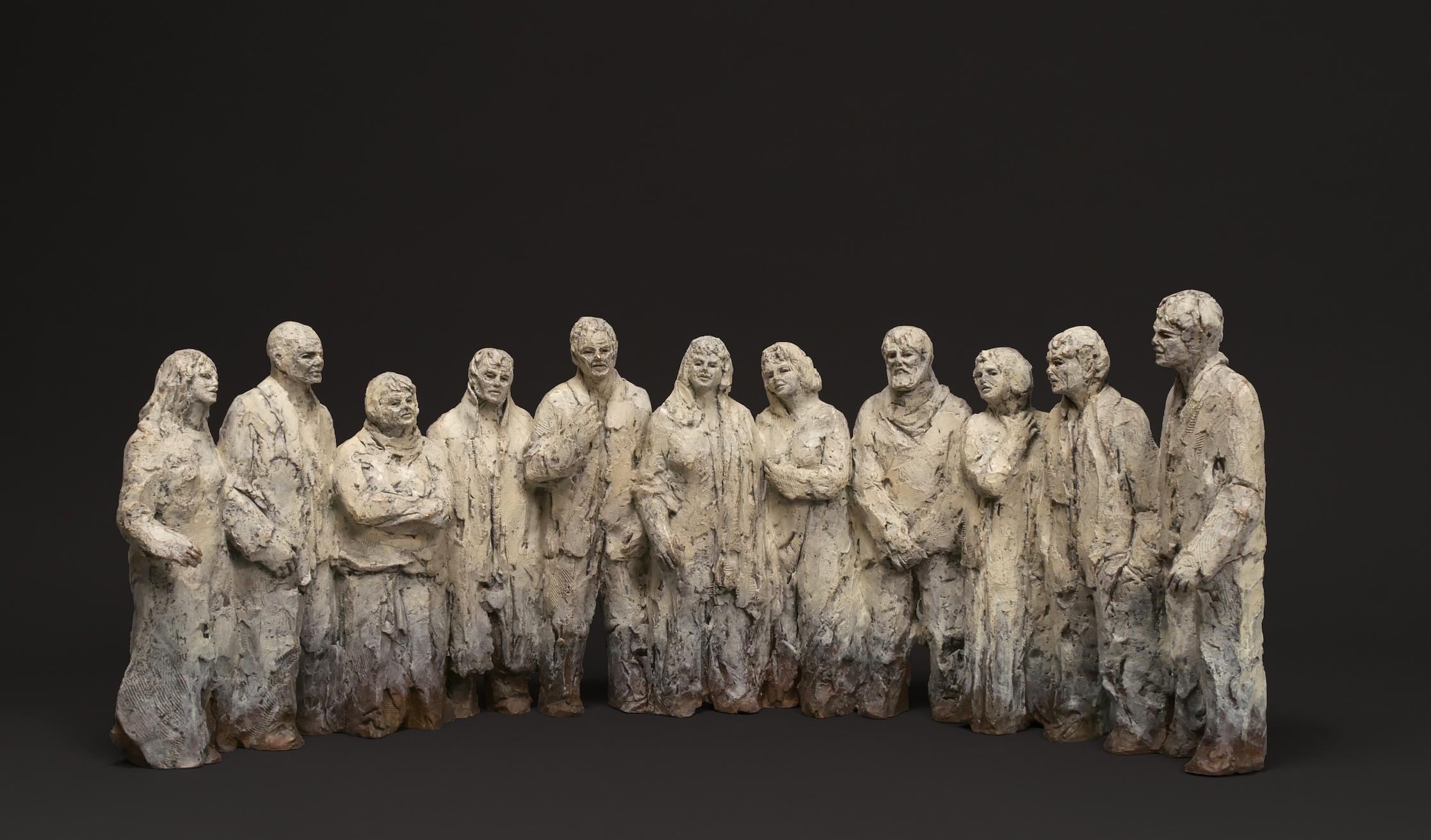 Frank Girard Figurative Art - "The Day Will Come ", Eleven Humans Standing in a Semi-circle, Bronze Sculpture