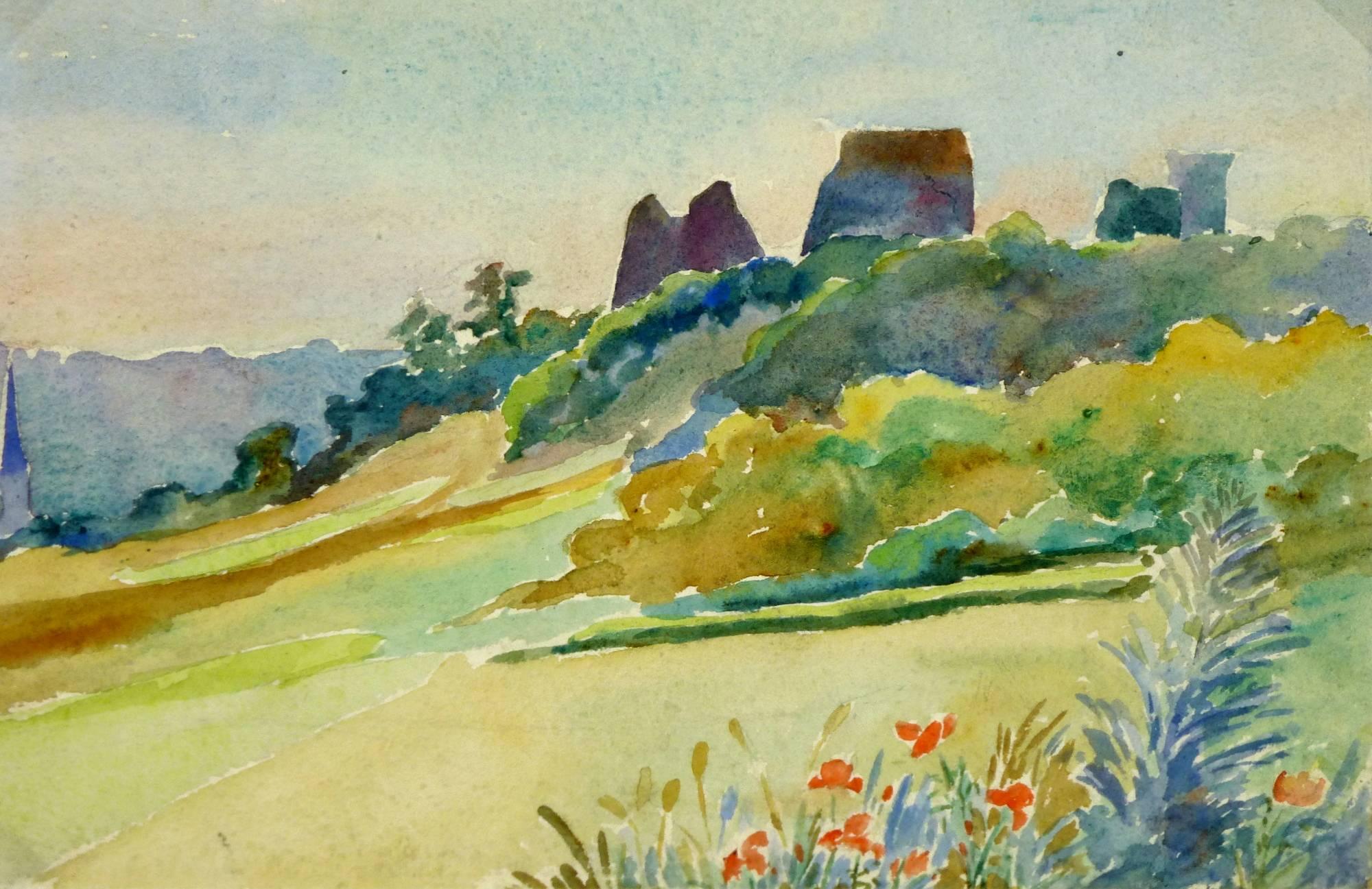 Unknown Landscape Art - Watercolor Landscape - Chateau de la Madeleine - Chevreuse, France