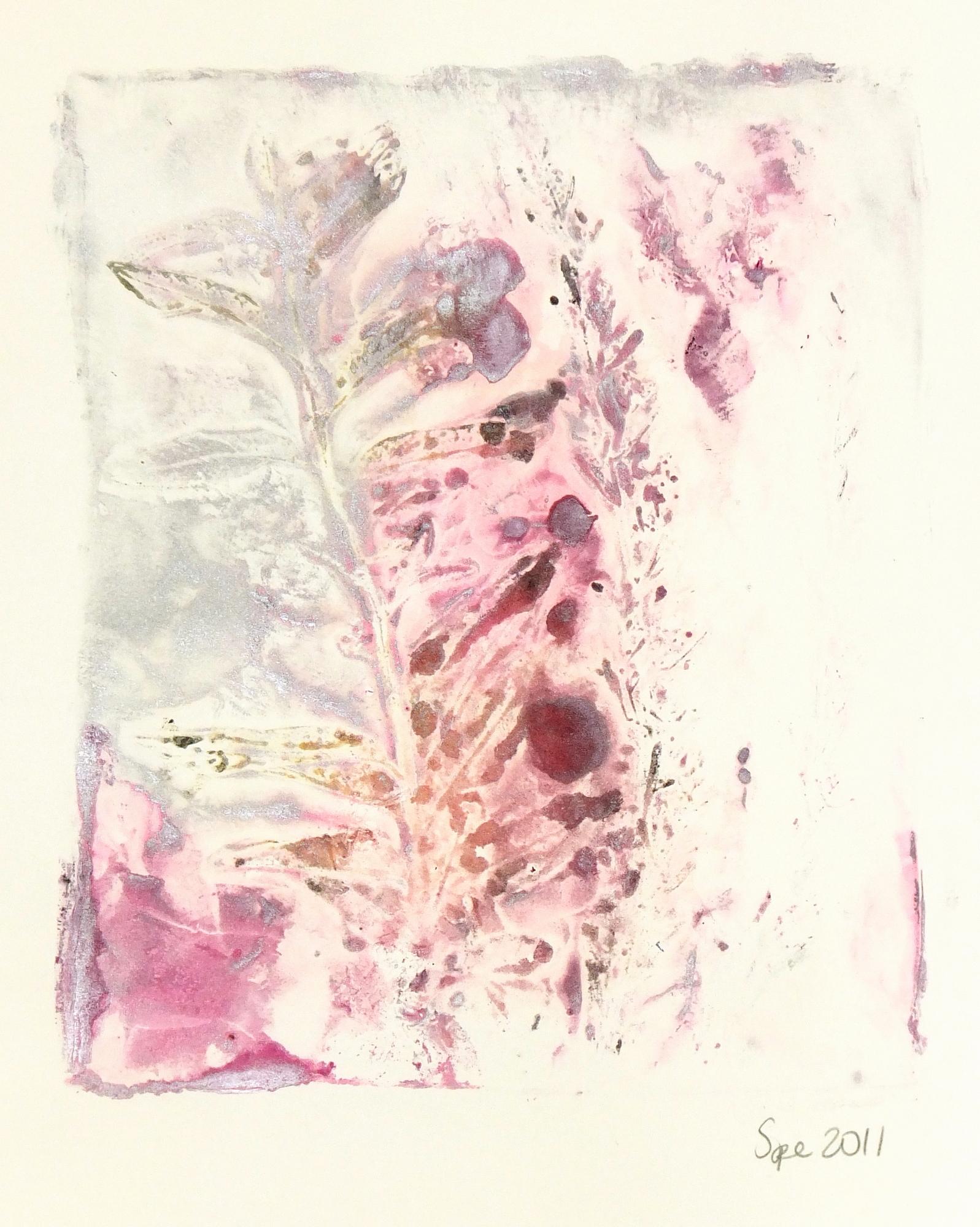 Spe  Abstract Drawing - English Purple-Hued Watercolor Painting - Abstract Leaf Impressions