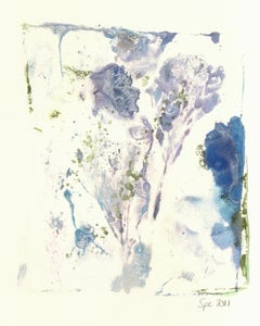 English Blue-Hued Watercolor Painting - Abstract Leaf Impressions