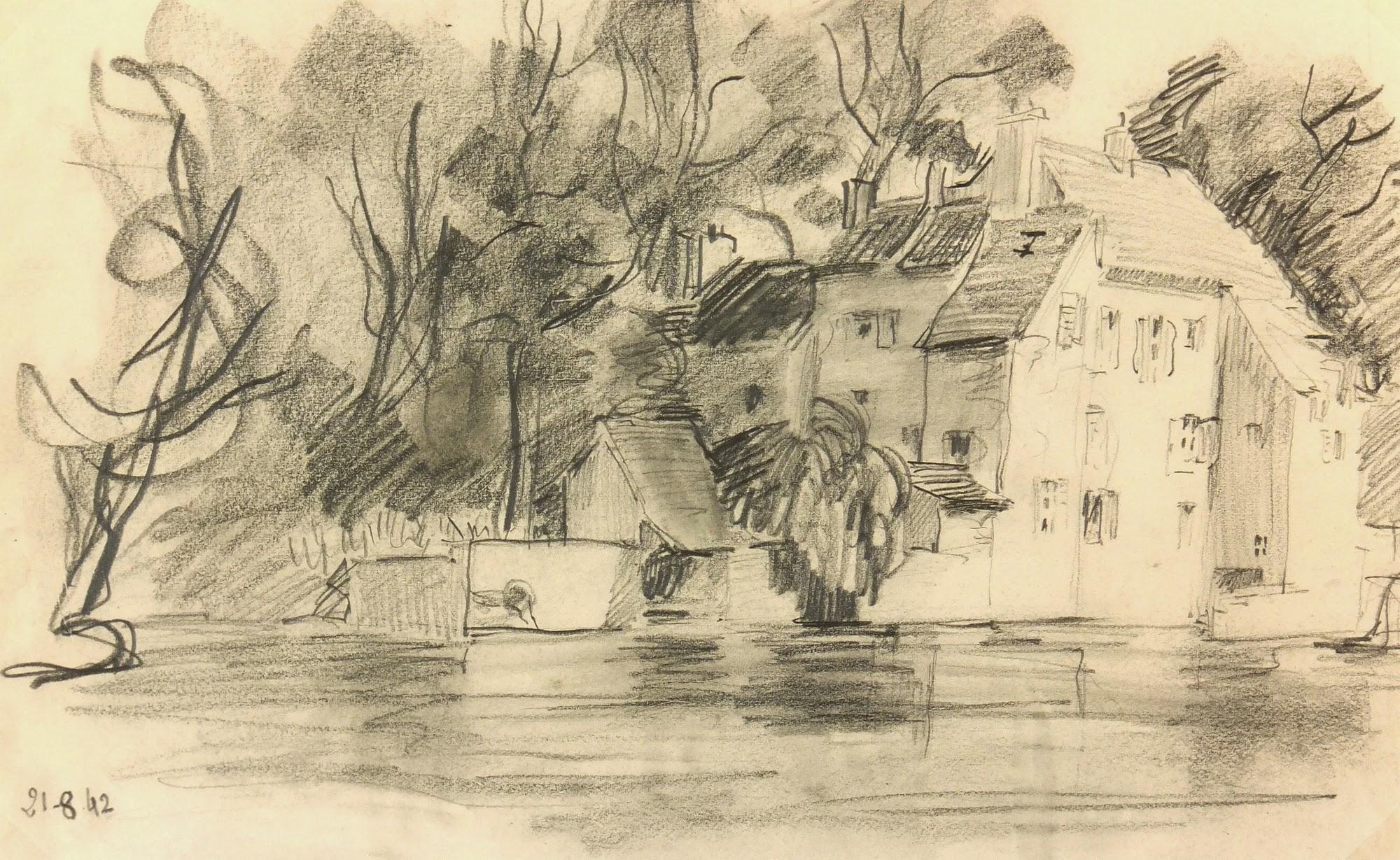 Unknown Landscape Art - Pencil Landscape - The Old Mill