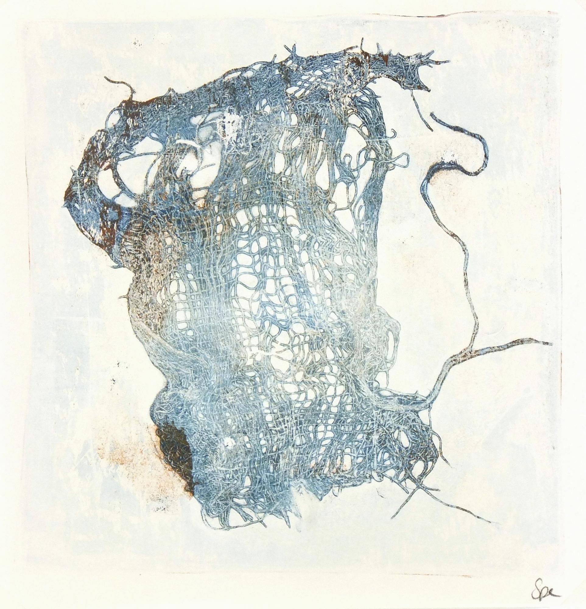 Unknown Abstract Painting - Blue Lacey Abstract