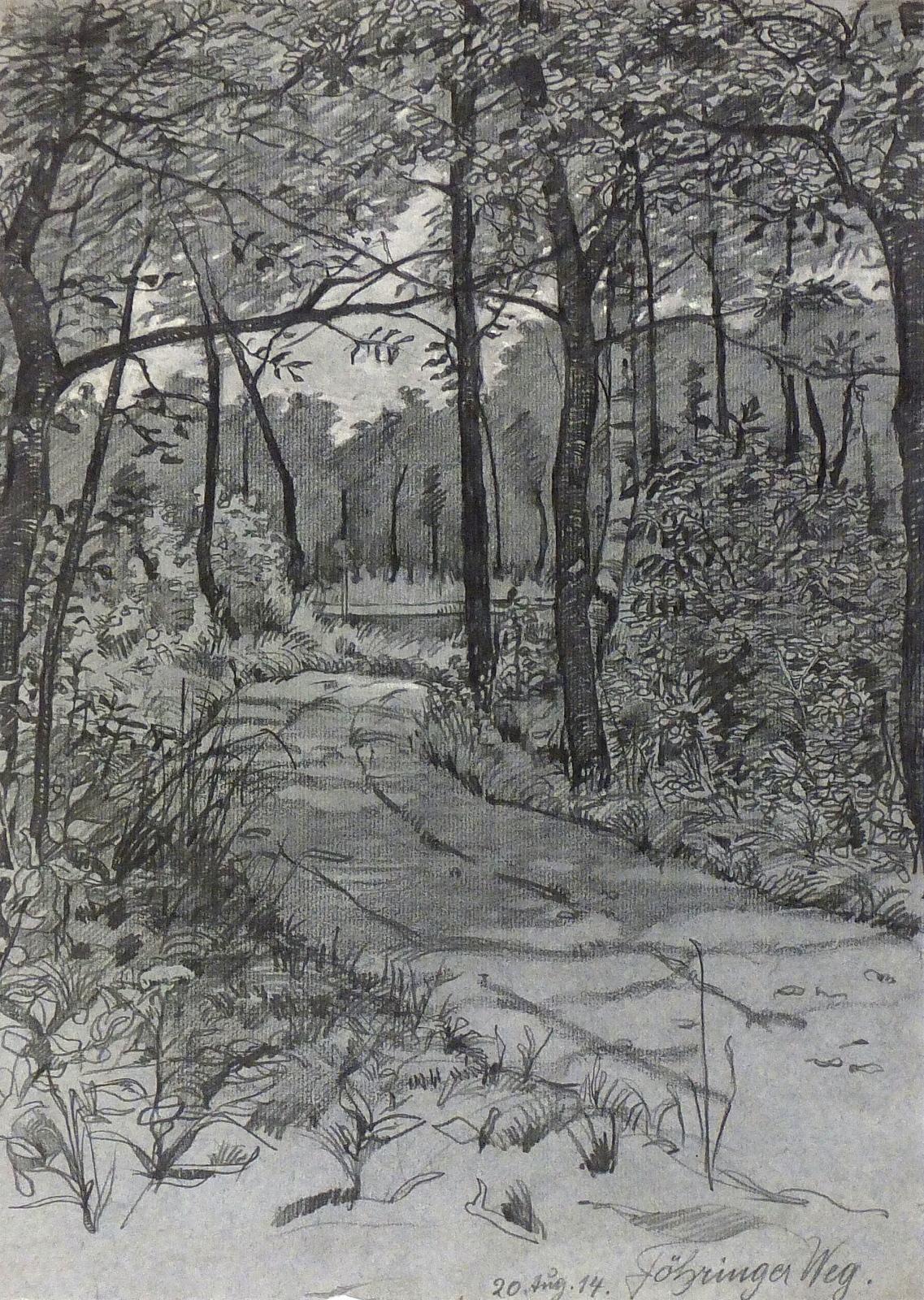 Unknown Landscape Art - German Pencil Landscape - The Country Road Less Traveled