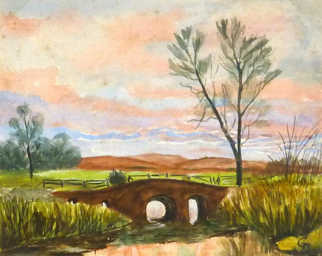 Landscape Art G. Buckthorp - Paysage de campagne anglais - Le pont au crépuscule