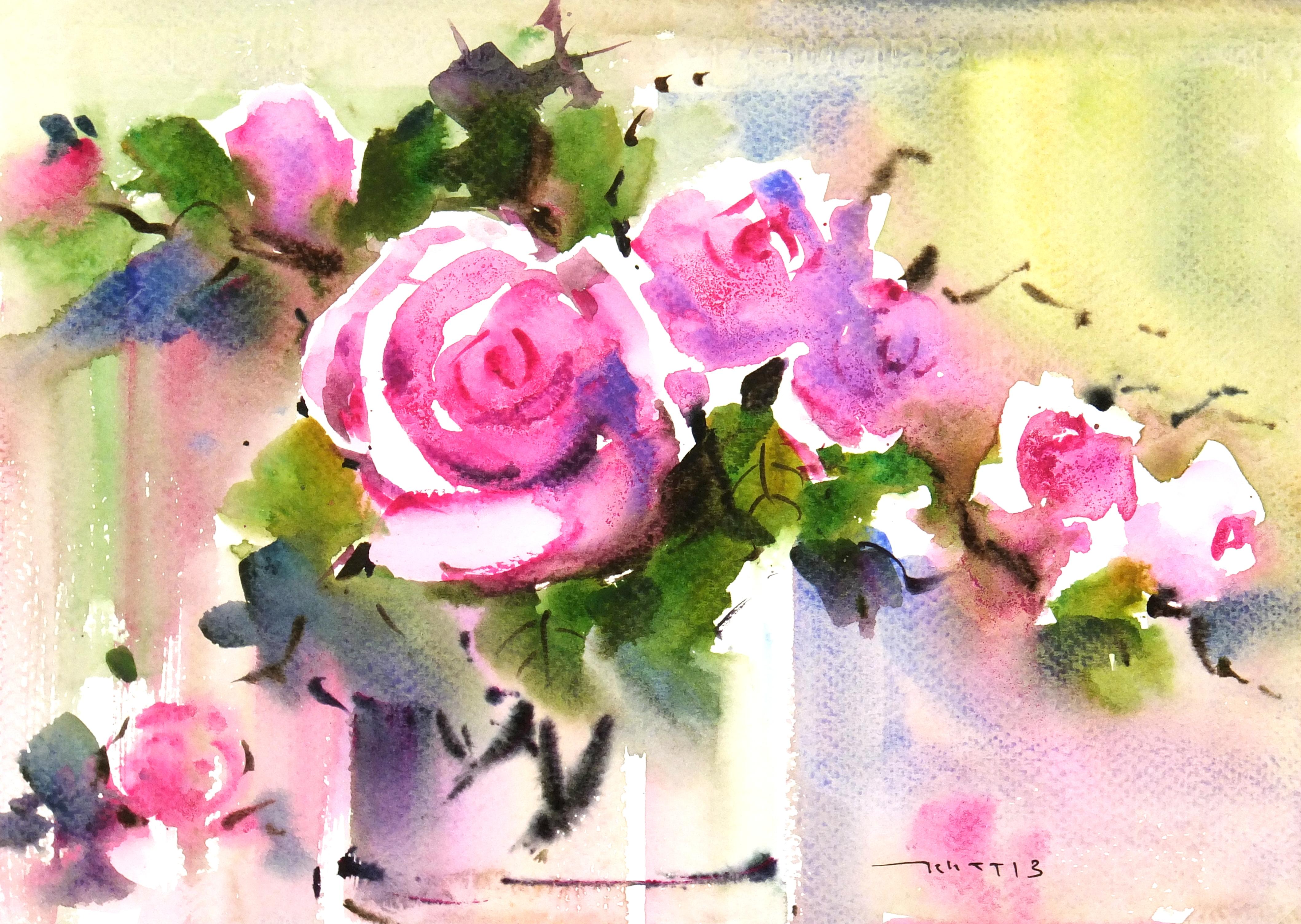 Stillleben-Aquarell - Trägerlose Rosen