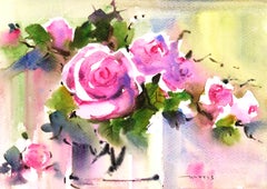 Naturaleza muerta acuarela - Rosas resplandecientes