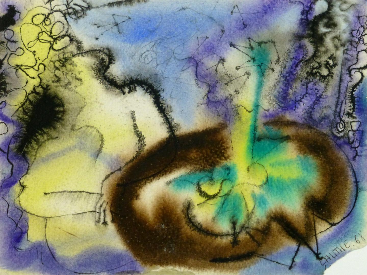 Acuarela Abstracta - Figuras en la Mesa